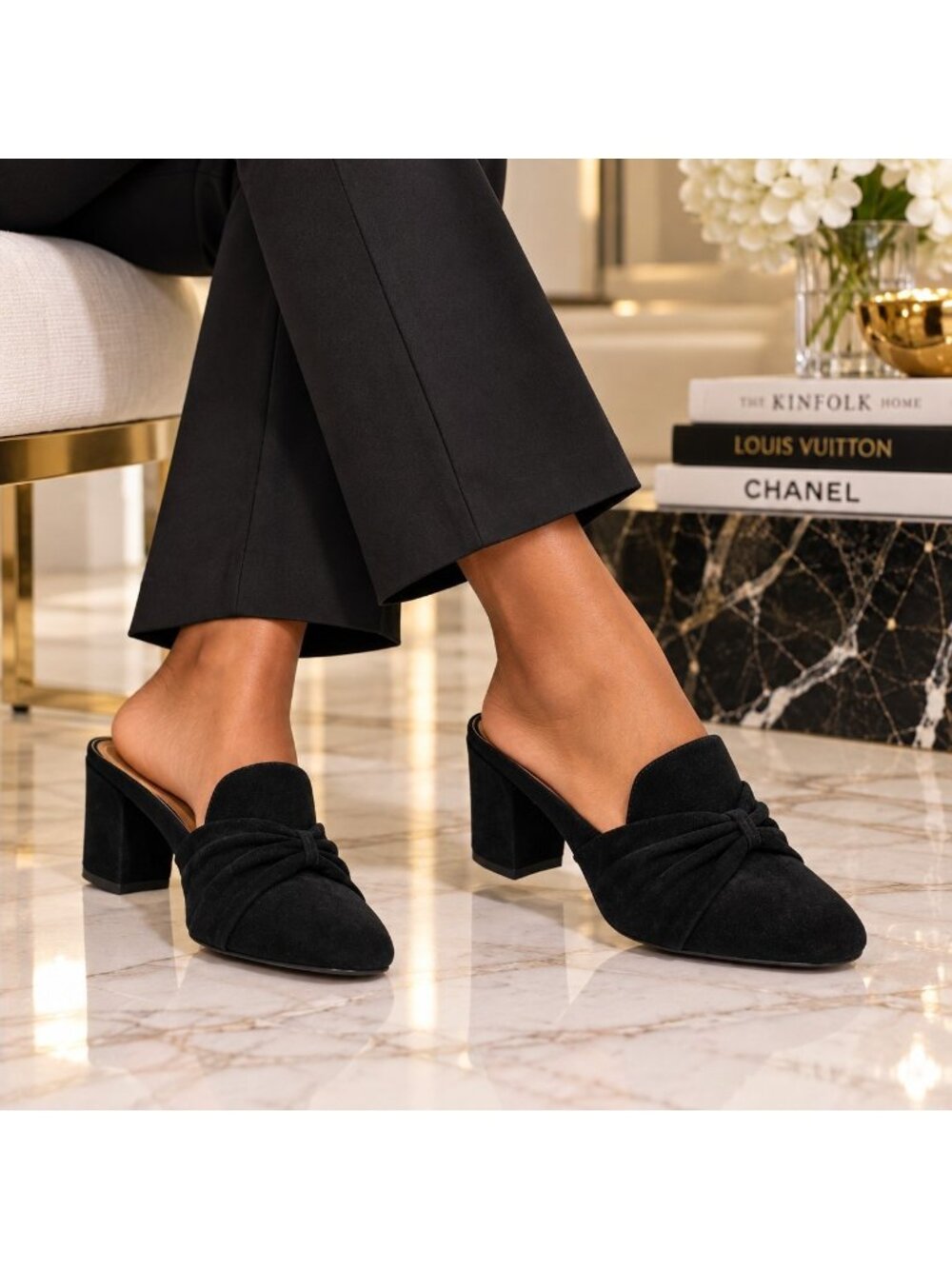 Vionic Presley Black Suede Bow Mule Loafer Block Heel Comfort Shoes 8. Classic